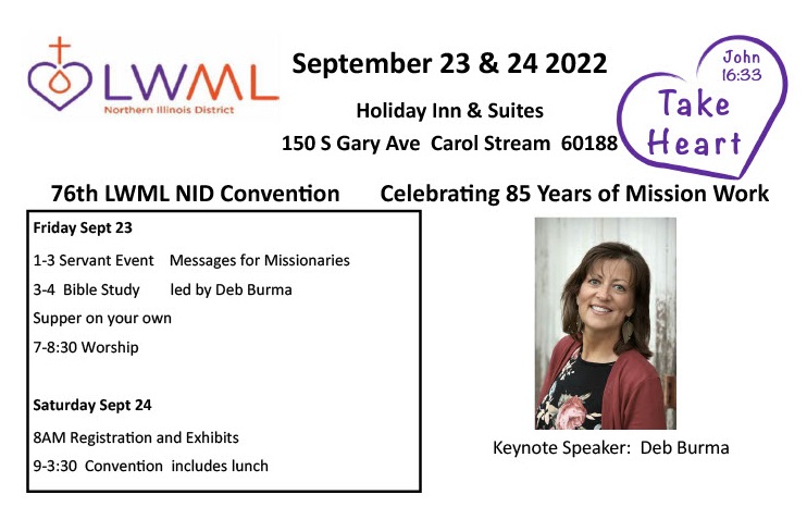 picture of Deb Burma with 2022 LWML NID convention information