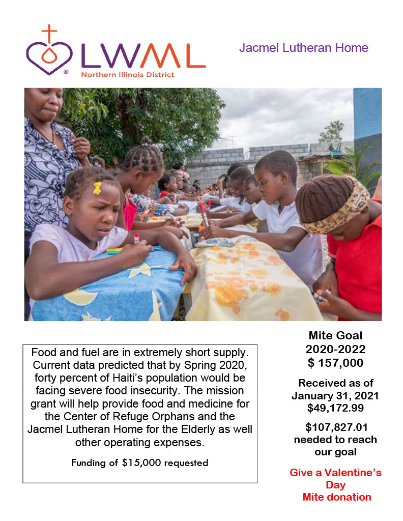 Poster for the LWML NID msision grant to Jacmel Lutheran Home in Haiti