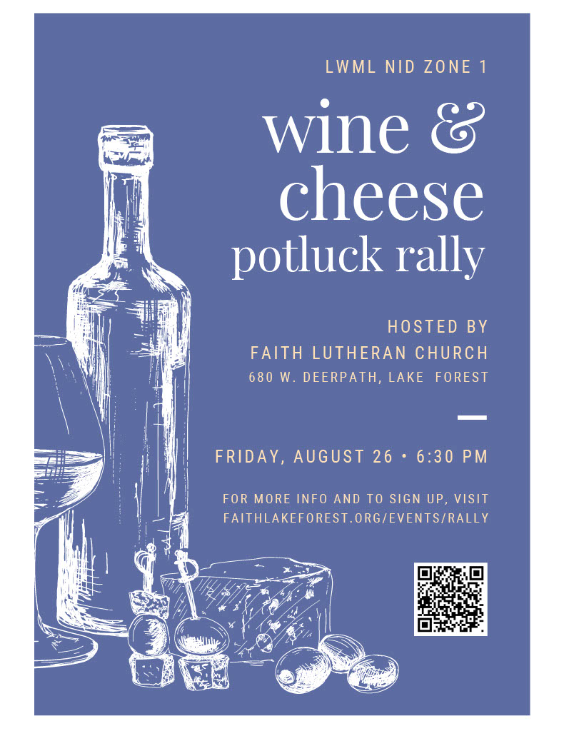 blue colored flyer showing bottle of wine & glass and details about the event